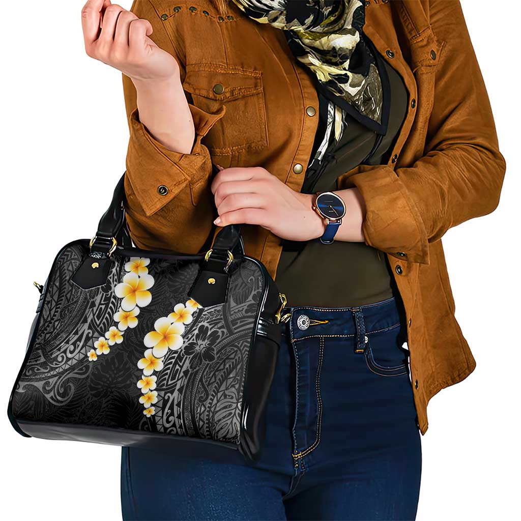 Black Tropical Plumeria With Galaxy Polynesian Art Shoulder Handbag LT14 - Polynesian Pride