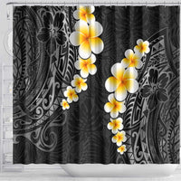 Black Tropical Plumeria With Galaxy Polynesian Art Shower Curtain LT14 - Polynesian Pride