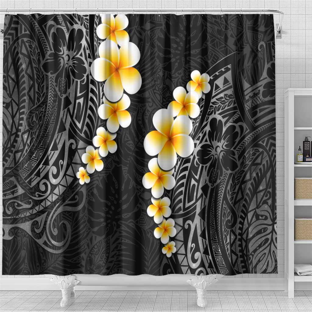 Black Tropical Plumeria With Galaxy Polynesian Art Shower Curtain LT14 - Polynesian Pride