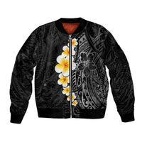 Black Tropical Plumeria With Galaxy Polynesian Art Sleeve Zip Bomber Jacket LT14 Unisex Black - Polynesian Pride