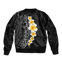 Black Tropical Plumeria With Galaxy Polynesian Art Sleeve Zip Bomber Jacket LT14 - Polynesian Pride