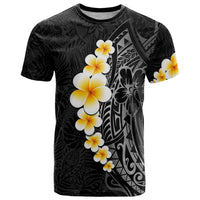 Black Tropical Plumeria With Galaxy Polynesian Art T Shirt LT14 Black - Polynesian Pride
