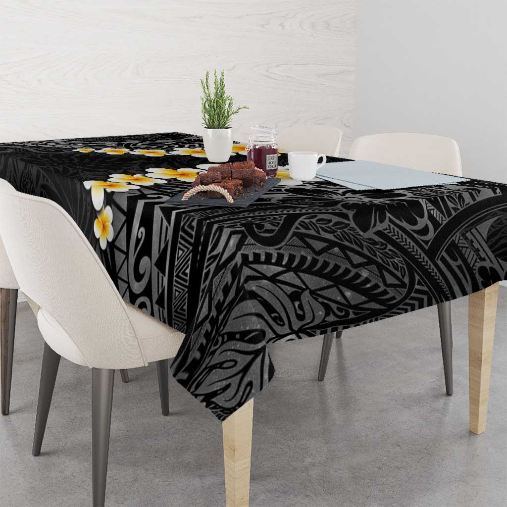 Black Tropical Plumeria With Galaxy Polynesian Art Tablecloth LT14 - Polynesian Pride