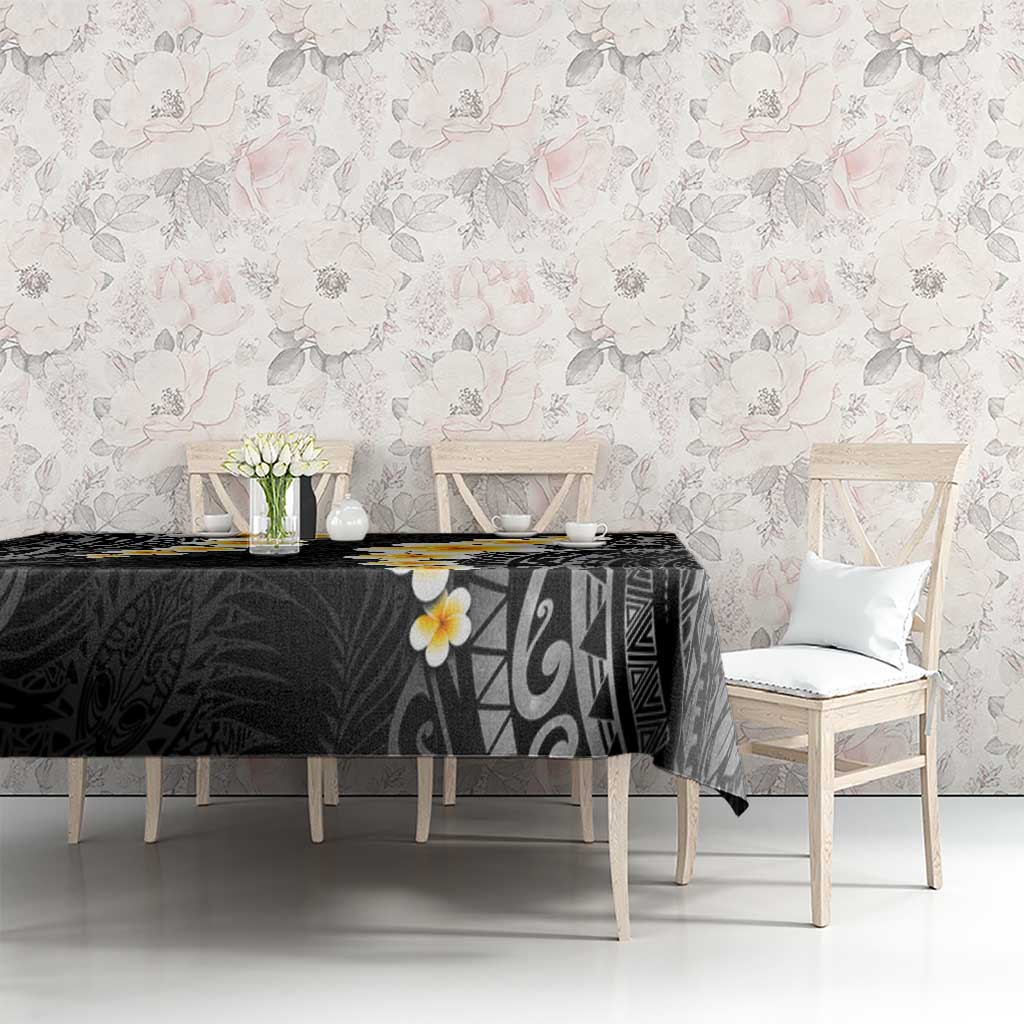 Black Tropical Plumeria With Galaxy Polynesian Art Tablecloth LT14 - Polynesian Pride