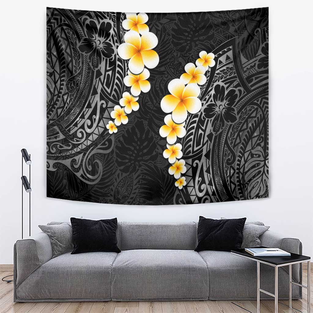 Black Tropical Plumeria With Galaxy Polynesian Art Tapestry LT14 Black - Polynesian Pride