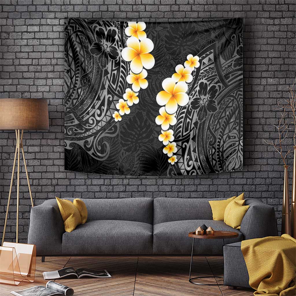 Black Tropical Plumeria With Galaxy Polynesian Art Tapestry LT14 - Polynesian Pride