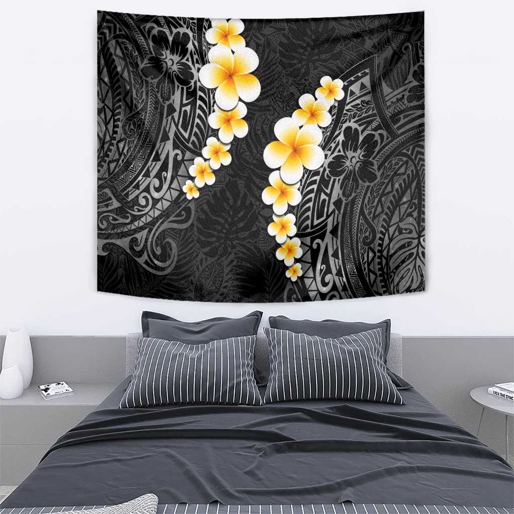 Black Tropical Plumeria With Galaxy Polynesian Art Tapestry LT14 - Polynesian Pride