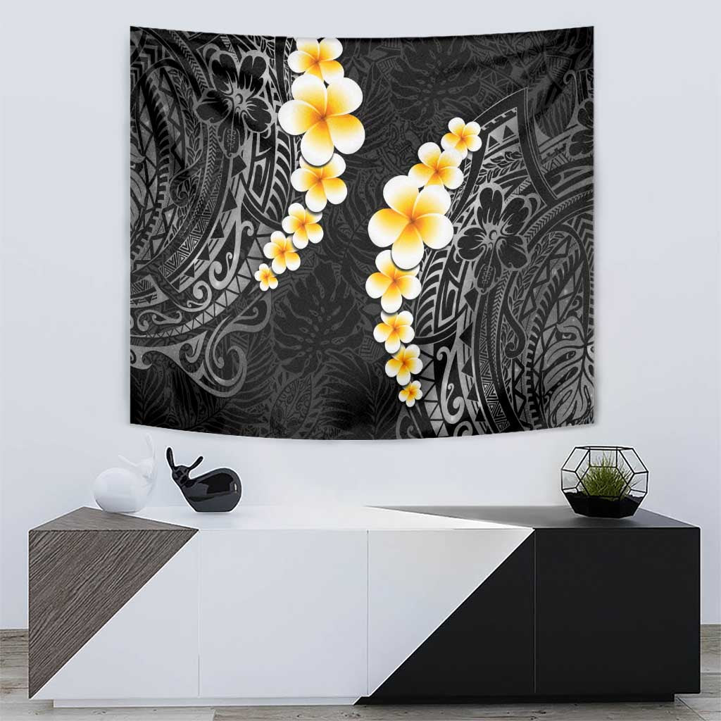Black Tropical Plumeria With Galaxy Polynesian Art Tapestry LT14 - Polynesian Pride