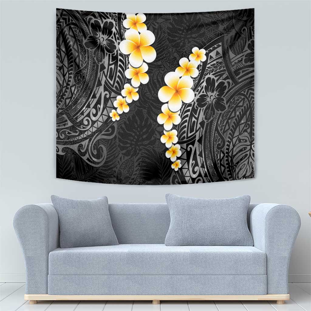 Black Tropical Plumeria With Galaxy Polynesian Art Tapestry LT14 - Polynesian Pride