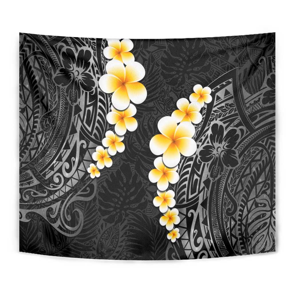 Black Tropical Plumeria With Galaxy Polynesian Art Tapestry LT14 - Polynesian Pride