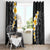 Black Tropical Plumeria With Galaxy Polynesian Art Window Curtain