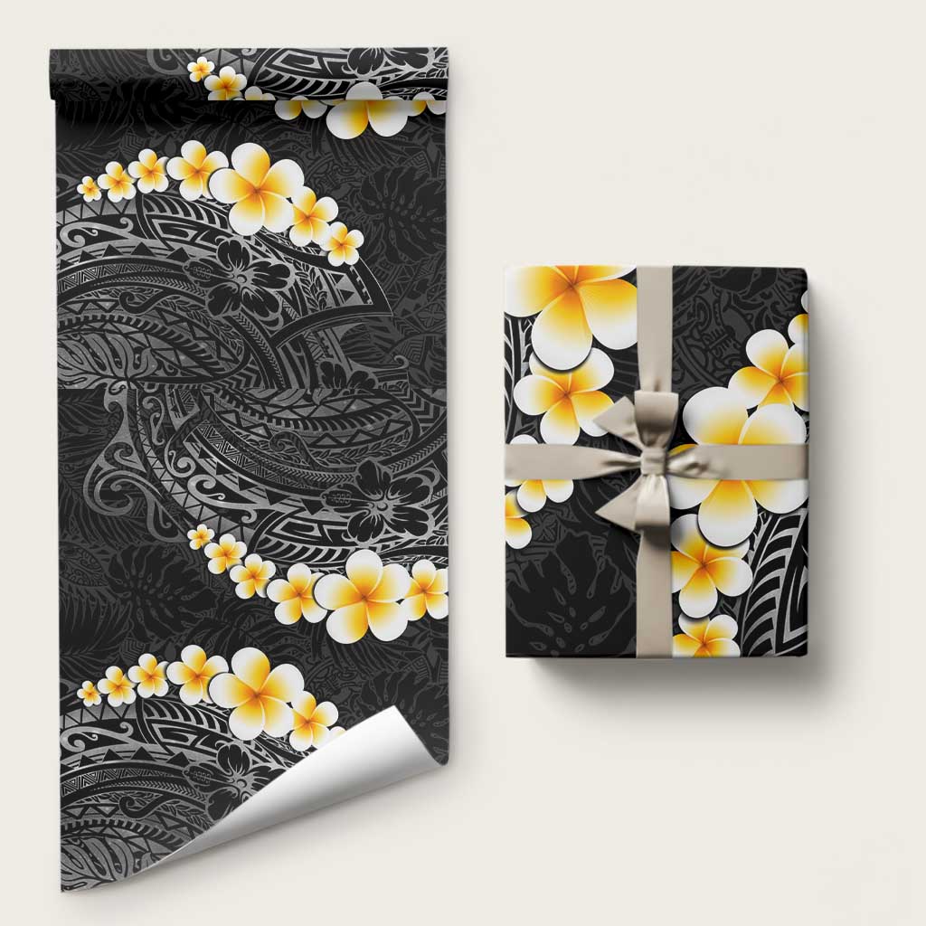 Black Polynesia Wrapping Paper Plumeria Tropical Leaves With Galaxy Polynesian Art LT14 58" × 23" Black - Polynesian Pride