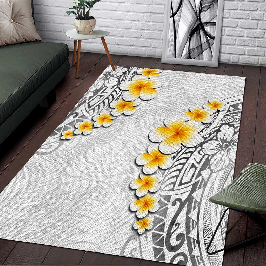 White Tropical Plumeria With Galaxy Polynesian Art Area Rug LT14 White - Polynesian Pride