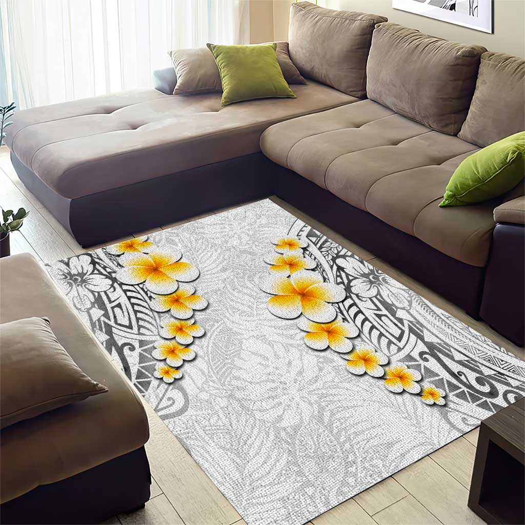 White Tropical Plumeria With Galaxy Polynesian Art Area Rug LT14 - Polynesian Pride