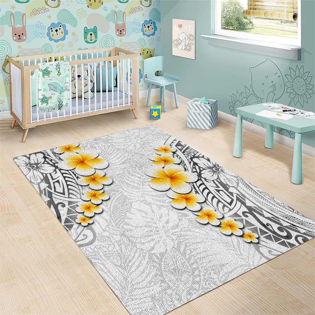 White Tropical Plumeria With Galaxy Polynesian Art Area Rug LT14 - Polynesian Pride