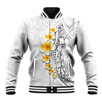 White Tropical Plumeria With Galaxy Polynesian Art Baseball Jacket LT14 Unisex White - Polynesian Pride