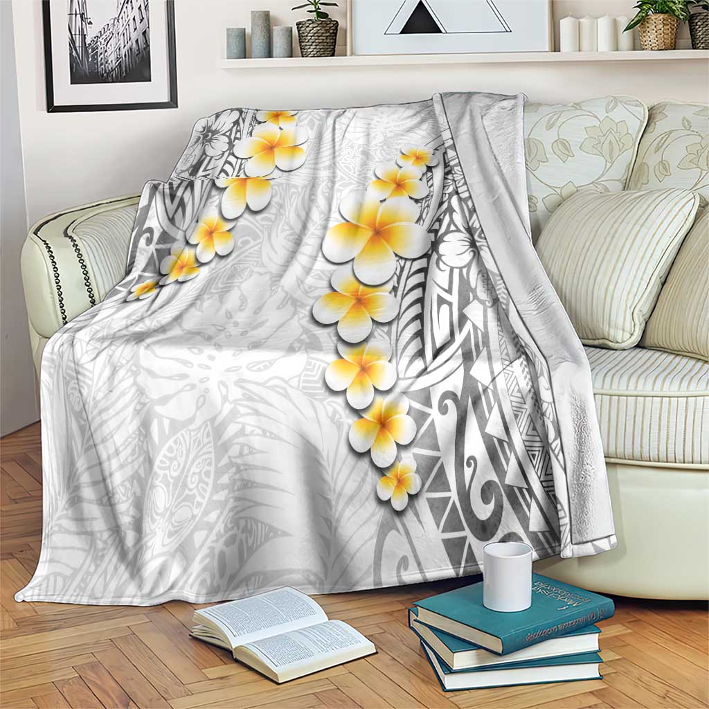 White Tropical Plumeria With Galaxy Polynesian Art Blanket LT14 White - Polynesian Pride