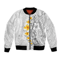 White Tropical Plumeria With Galaxy Polynesian Art Bomber Jacket LT14 Unisex White - Polynesian Pride