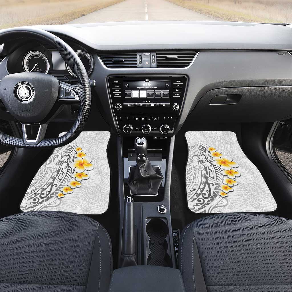 White Tropical Plumeria With Galaxy Polynesian Art Car Mats LT14 Set 2pcs - Front White - Polynesian Pride