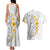 White Tropical Plumeria With Galaxy Polynesian Art Couples Matching Tank Maxi Dress and Hawaiian Shirt