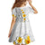 White Tropical Plumeria With Galaxy Polynesian Art Family Matching Off The Shoulder Long Sleeve Dress and Hawaiian Shirt