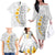 White Tropical Plumeria With Galaxy Polynesian Art Family Matching Off The Shoulder Long Sleeve Dress and Hawaiian Shirt