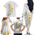 White Tropical Plumeria With Galaxy Polynesian Art Family Matching Off The Shoulder Long Sleeve Dress and Hawaiian Shirt