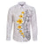 White Tropical Plumeria With Galaxy Polynesian Art Family Matching Off The Shoulder Long Sleeve Dress and Hawaiian Shirt