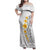 White Tropical Plumeria With Galaxy Polynesian Art Family Matching Off Shoulder Maxi Dress and Hawaiian Shirt