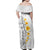 White Tropical Plumeria With Galaxy Polynesian Art Family Matching Off Shoulder Maxi Dress and Hawaiian Shirt