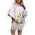 White Tropical Plumeria With Galaxy Polynesian Art Family Matching Off Shoulder Short Dress and Hawaiian Shirt