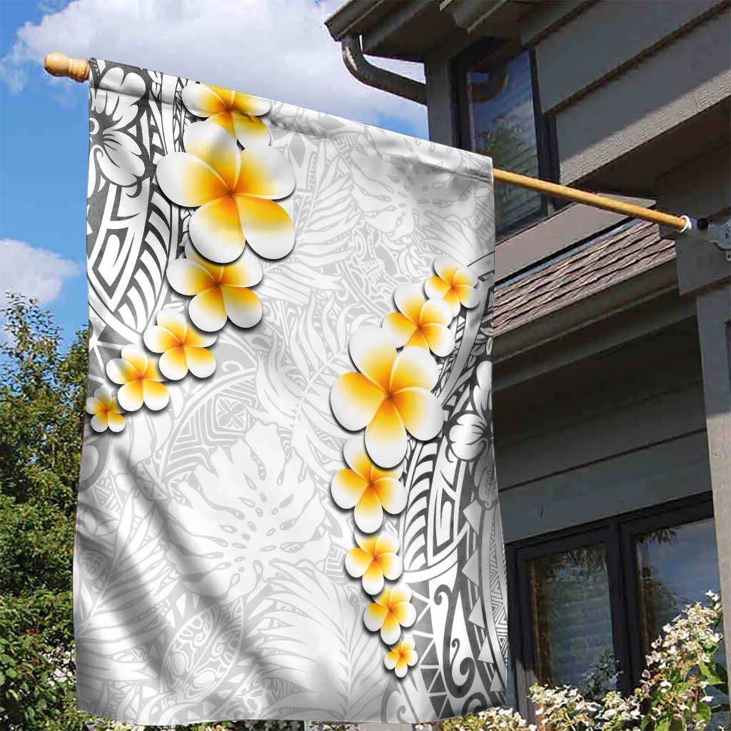 White Tropical Plumeria With Galaxy Polynesian Art Garden Flag LT14 - Polynesian Pride