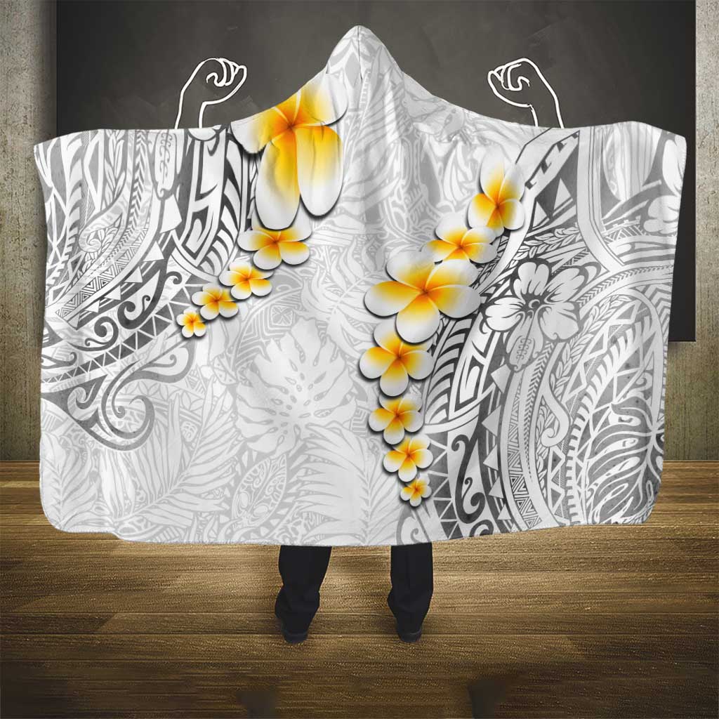 White Tropical Plumeria With Galaxy Polynesian Art Hooded Blanket LT14 - Polynesian Pride