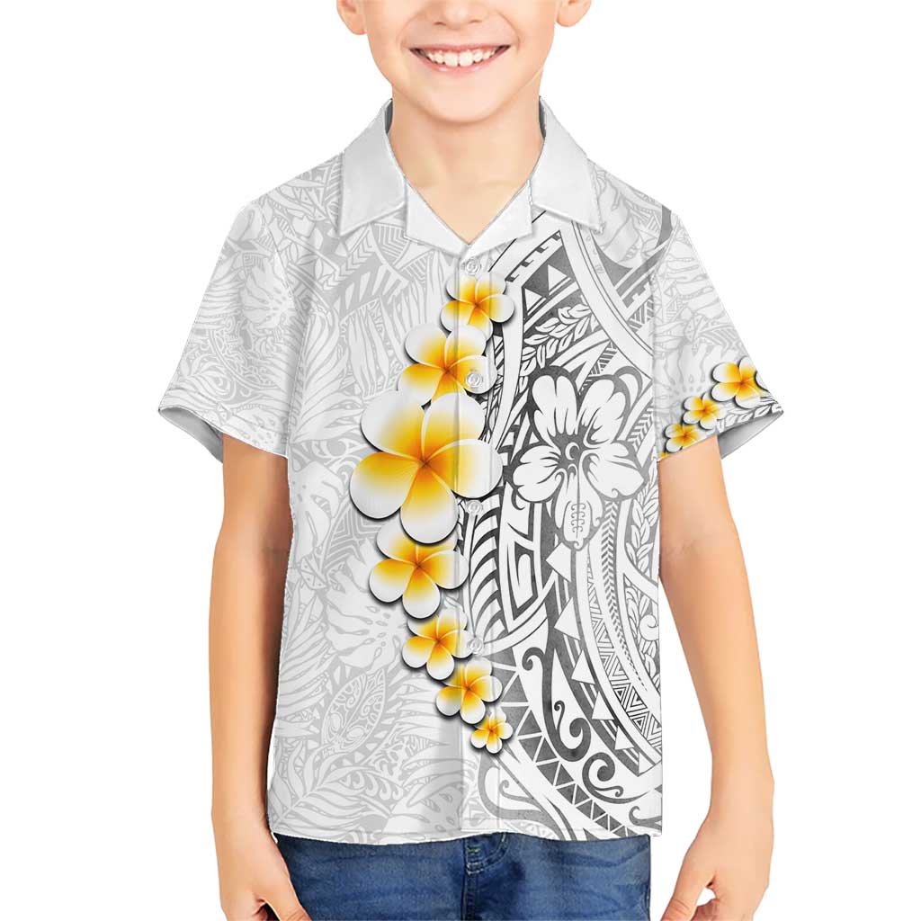 White Tropical Plumeria With Galaxy Polynesian Art Kid Hawaiian Shirt LT14 Kid White - Polynesian Pride