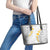 White Tropical Plumeria With Galaxy Polynesian Art Leather Tote Bag