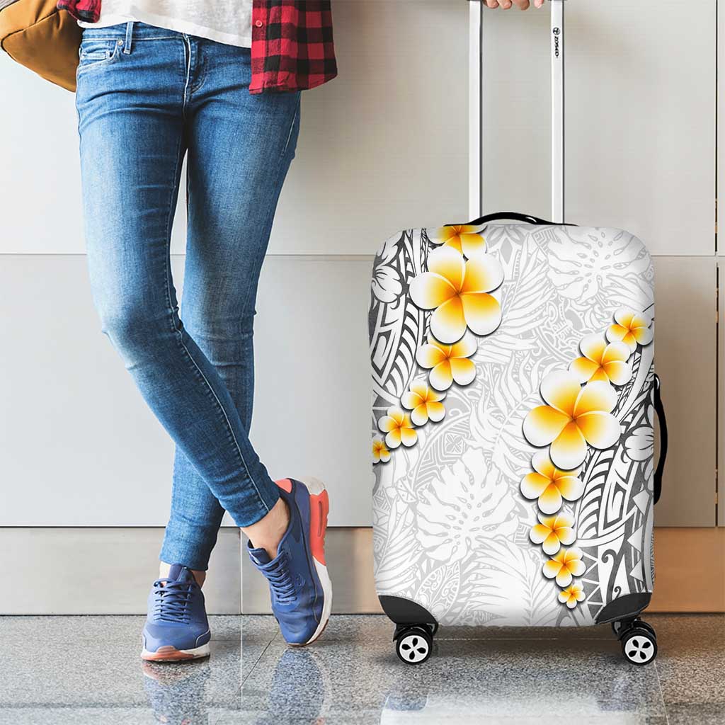 White Tropical Plumeria With Galaxy Polynesian Art Luggage Cover LT14 - Polynesian Pride