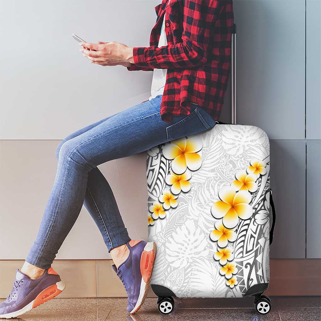 White Tropical Plumeria With Galaxy Polynesian Art Luggage Cover LT14 - Polynesian Pride