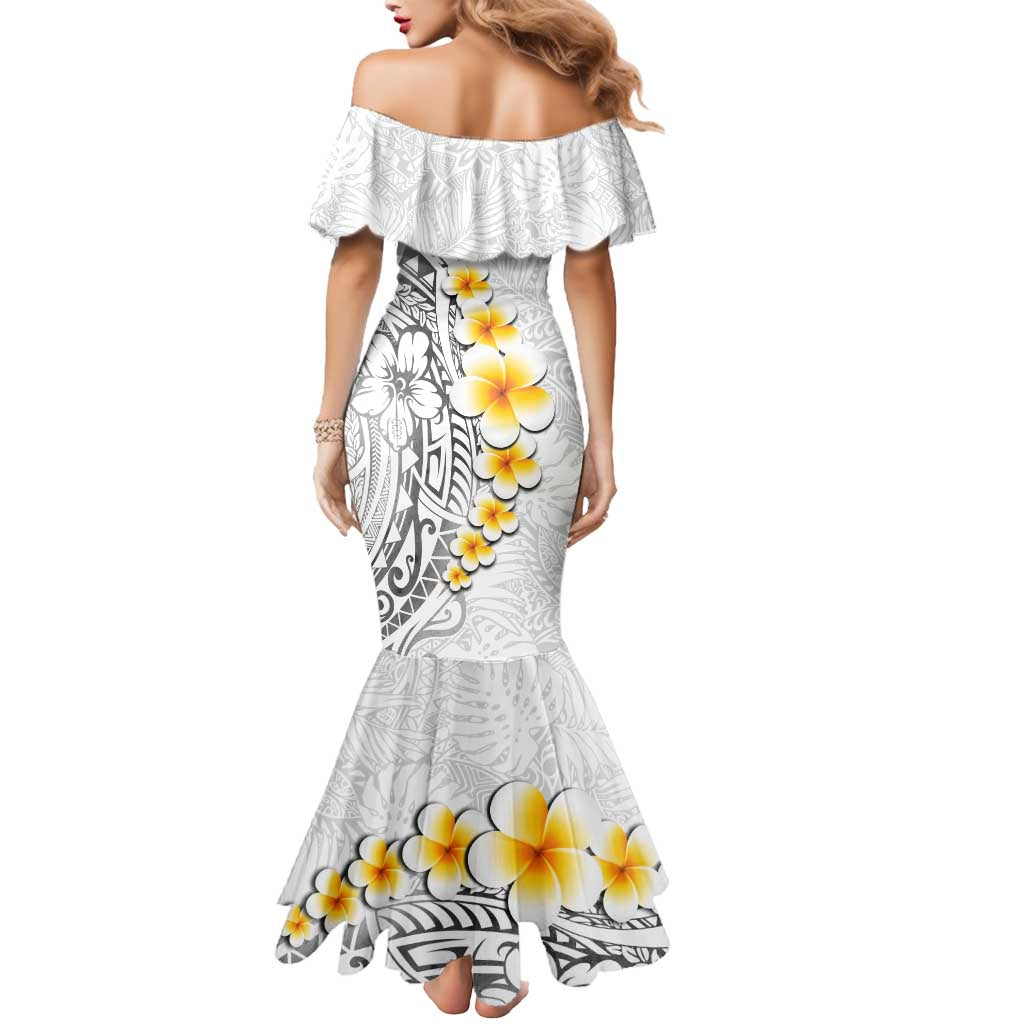 White Tropical Plumeria With Galaxy Polynesian Art Mermaid Dress LT14 - Polynesian Pride