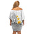 White Tropical Plumeria With Galaxy Polynesian Art Off Shoulder Short Dress