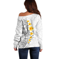 White Tropical Plumeria With Galaxy Polynesian Art Off Shoulder Sweater LT14 - Polynesian Pride
