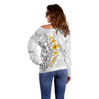 White Tropical Plumeria With Galaxy Polynesian Art Off Shoulder Sweater LT14 - Polynesian Pride
