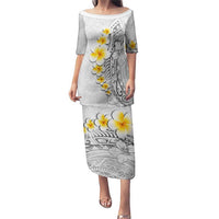 White Tropical Plumeria With Galaxy Polynesian Art Puletasi LT14 Long Dress White - Polynesian Pride