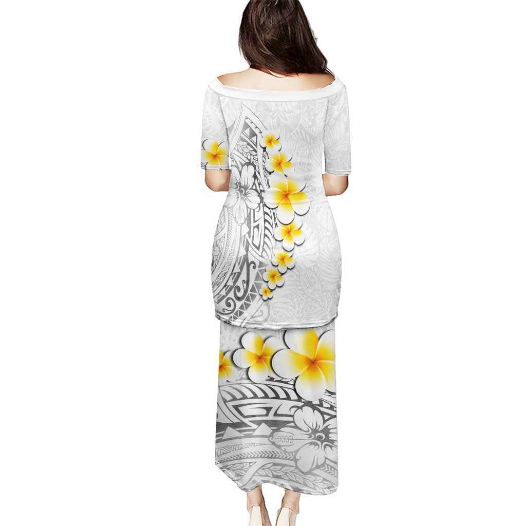 White Tropical Plumeria With Galaxy Polynesian Art Puletasi LT14 - Polynesian Pride