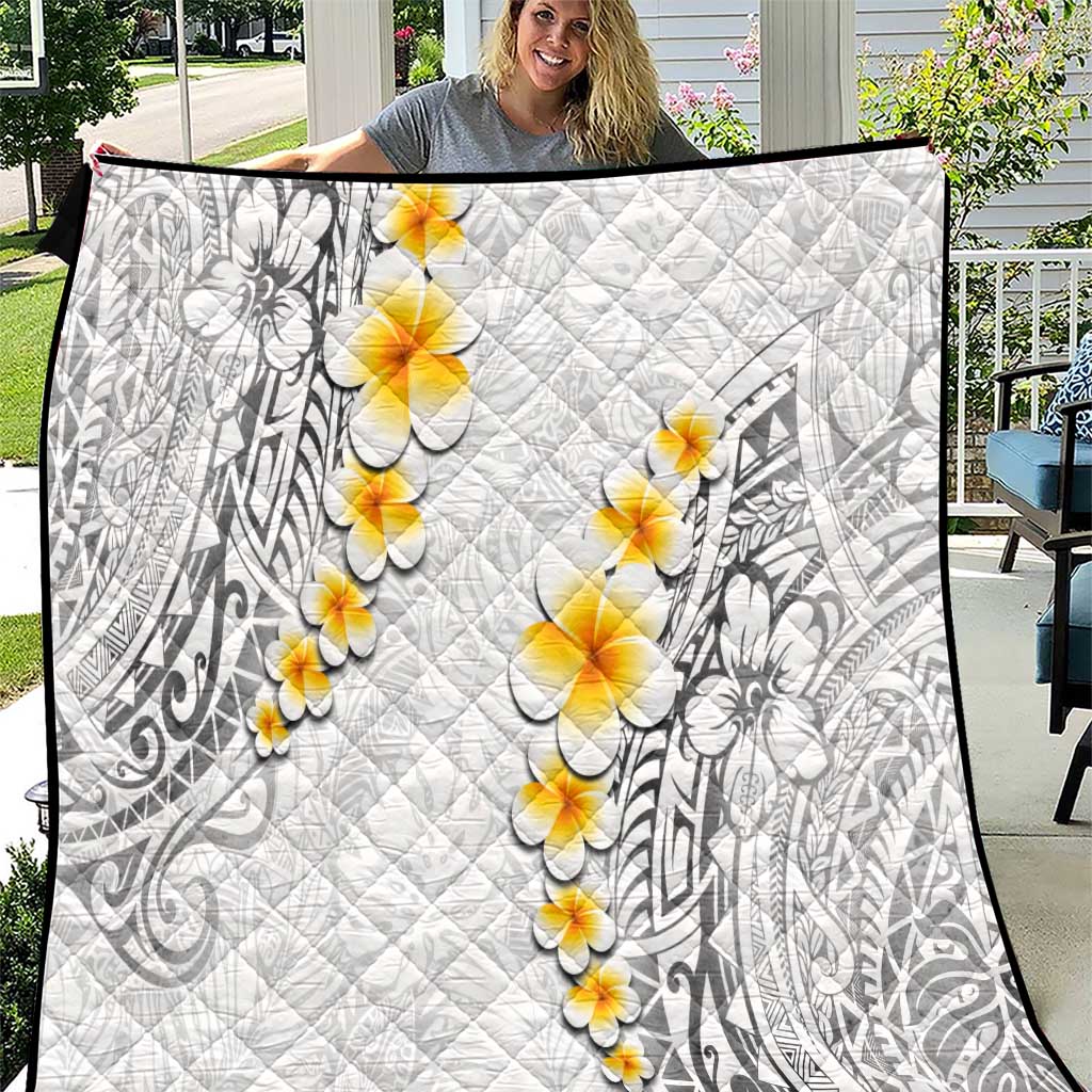 White Tropical Plumeria With Galaxy Polynesian Art Quilt LT14 White - Polynesian Pride