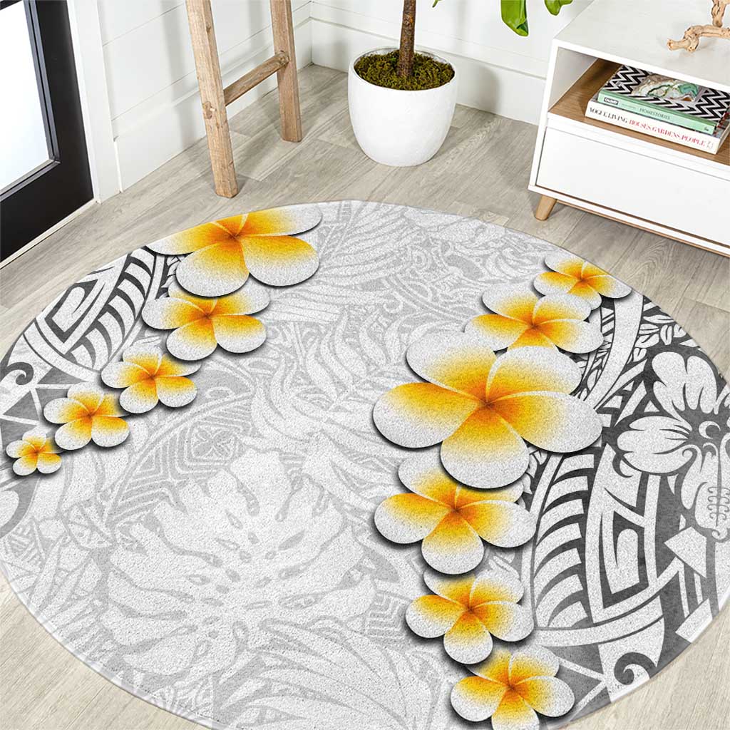 White Tropical Plumeria With Galaxy Polynesian Art Round Carpet LT14 White - Polynesian Pride
