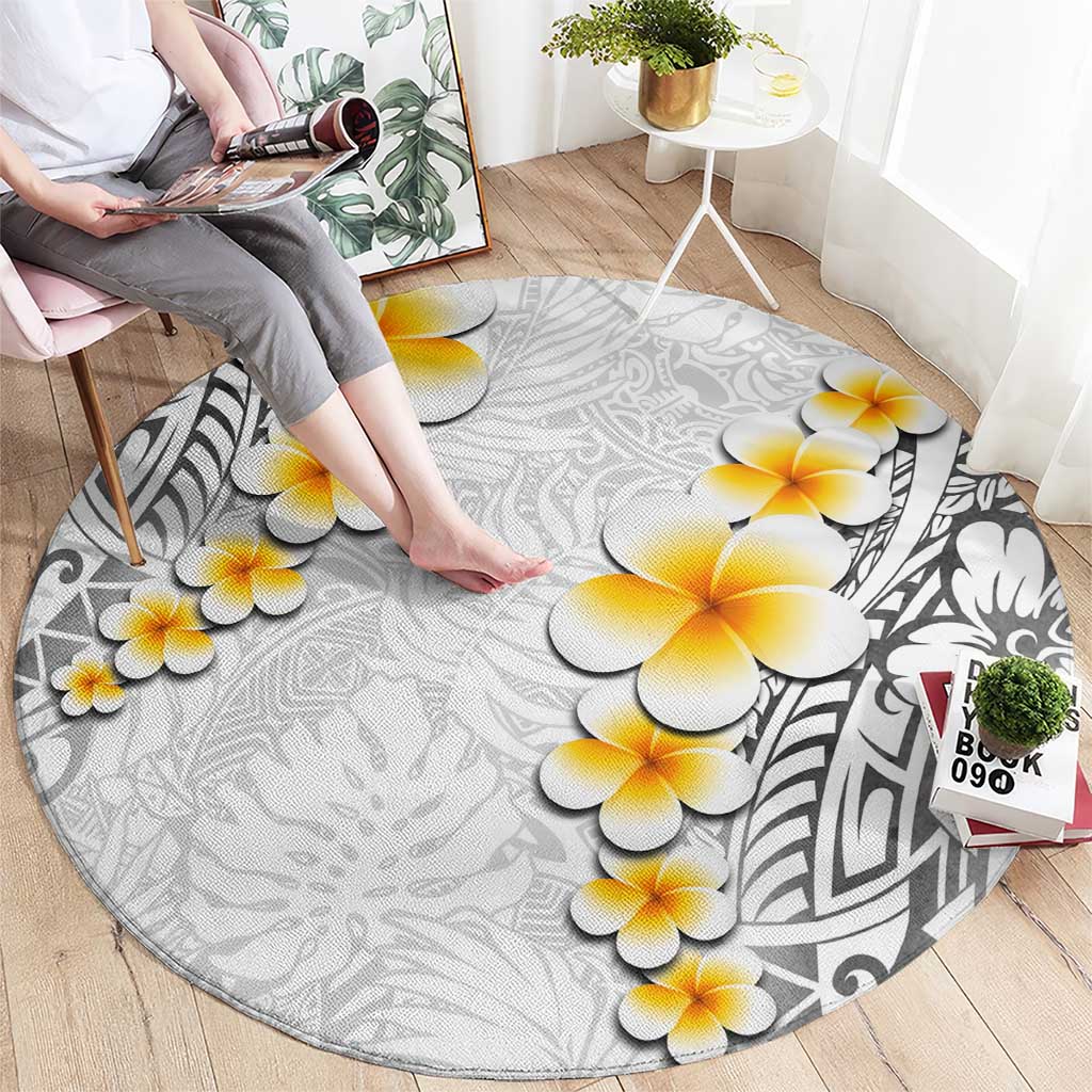 White Tropical Plumeria With Galaxy Polynesian Art Round Carpet LT14 - Polynesian Pride