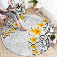 White Tropical Plumeria With Galaxy Polynesian Art Round Carpet LT14 - Polynesian Pride