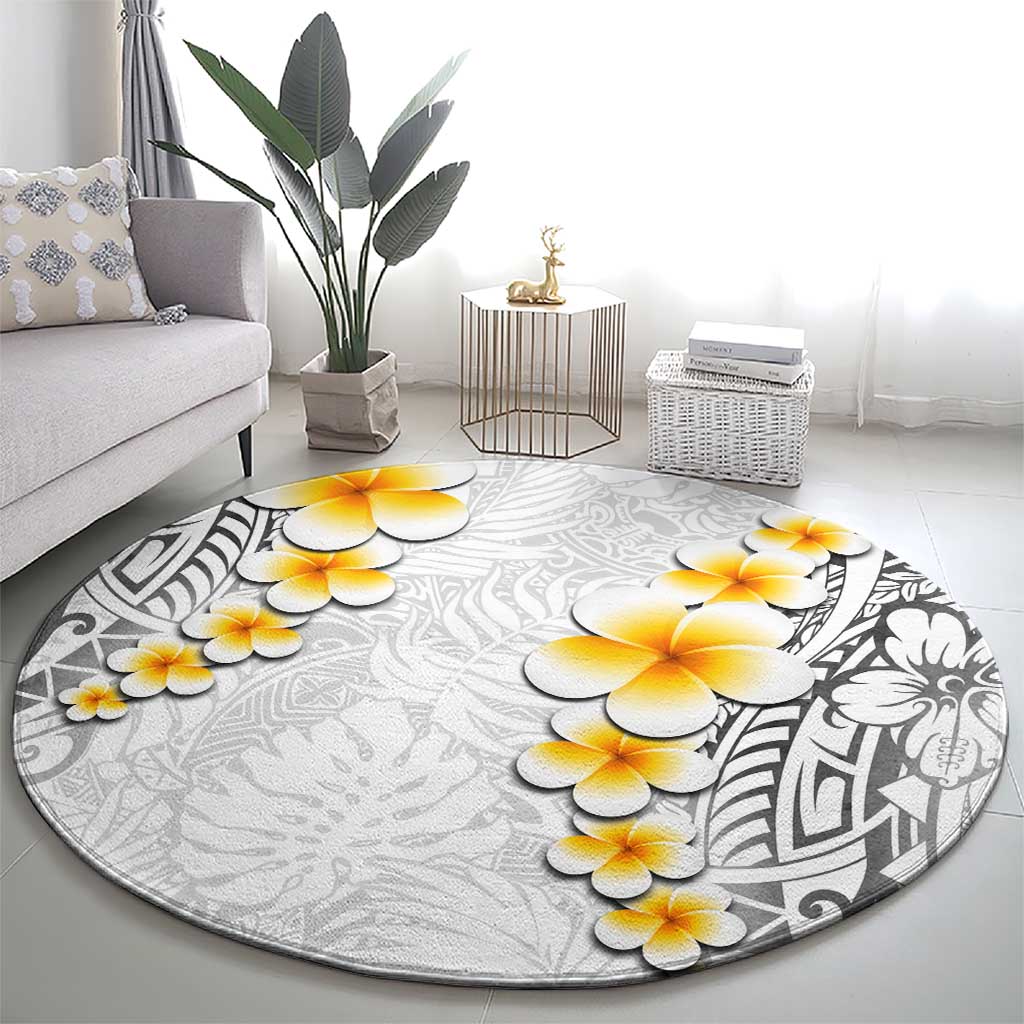 White Tropical Plumeria With Galaxy Polynesian Art Round Carpet LT14 - Polynesian Pride