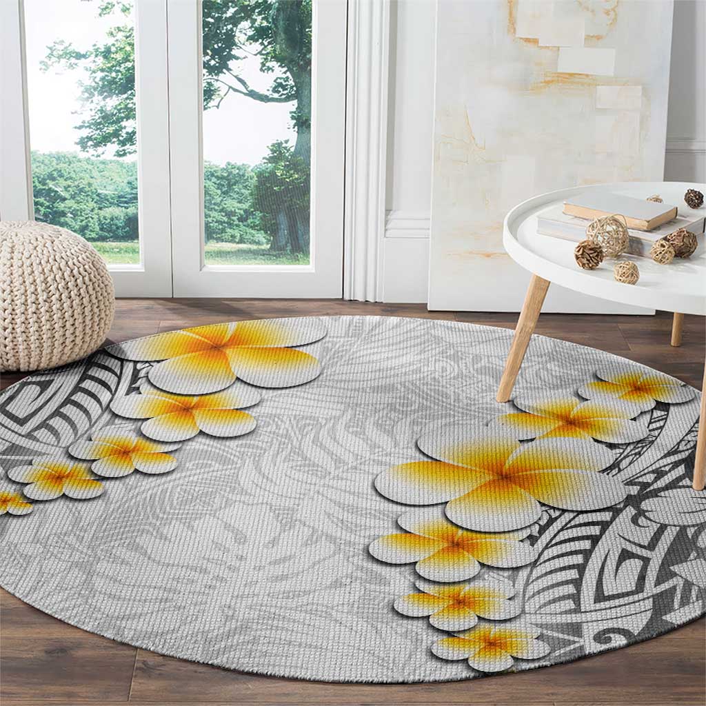 White Tropical Plumeria With Galaxy Polynesian Art Round Carpet LT14 - Polynesian Pride
