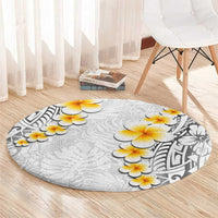 White Tropical Plumeria With Galaxy Polynesian Art Round Carpet LT14 - Polynesian Pride